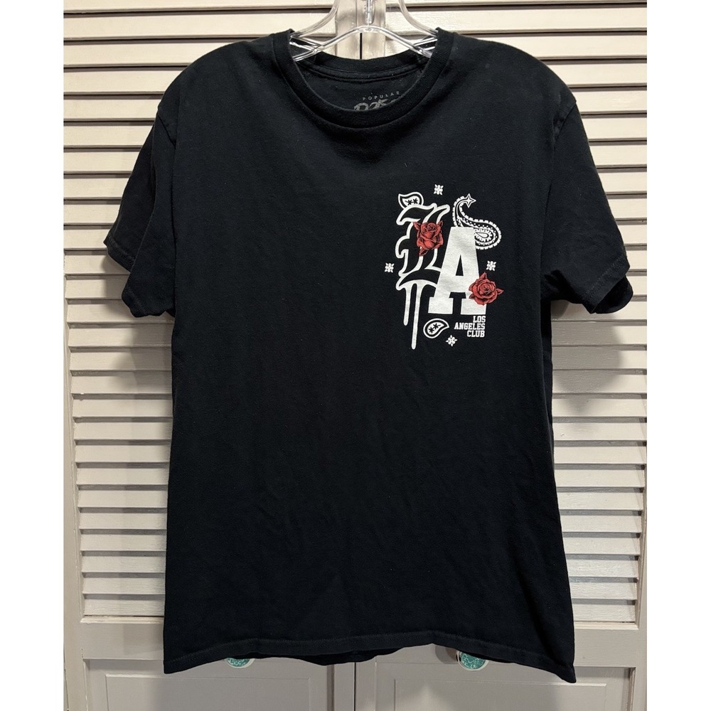 Popular Poison Graphic Logo La Roses Tshirt Crew Neck Short Sleeve Size M